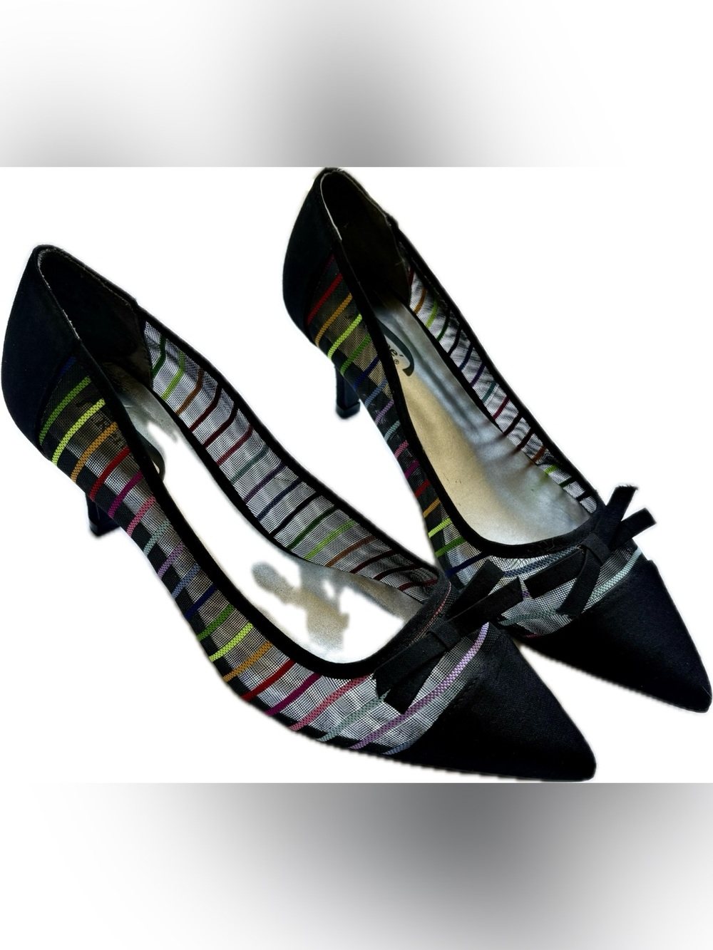 **J. Renée Buffey Rainbow Stripe Mesh Kitten Heel Pumps**